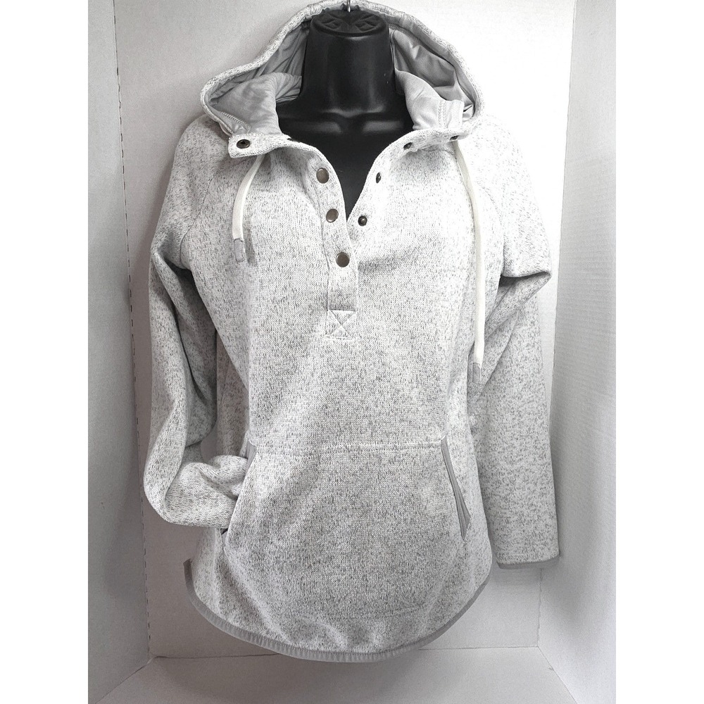 Thread Supply Heather Ivory Speckled Knit Hoodie Pullover Fleece Lined XS Snaps